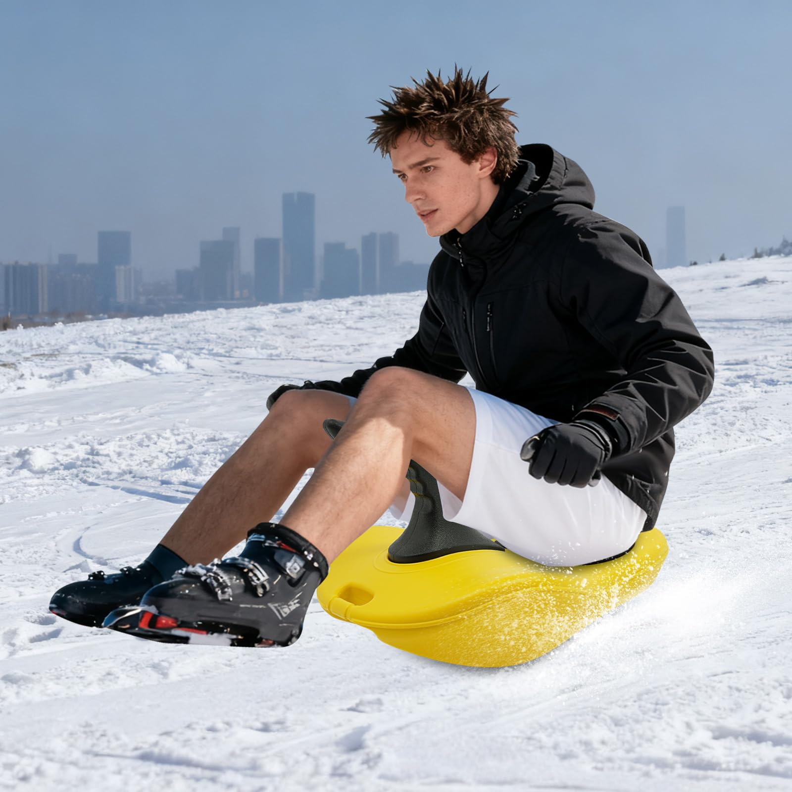 Slittino da neve portatile con maniglia, portata 100 kg | Slittino in plastica stabile per attività sportive invernali, sci sulla sabbia, sci sull'erba e sci