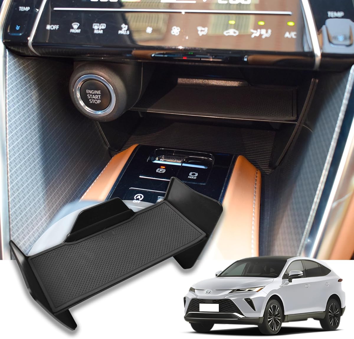 Center Console Organizer Compatible with Toyota Venza 2021 2022 2023 2024 Interior Accessories, Middle Console Insert Tray Secondary Divider Hidden Cubby Shelf for 2021-2024 Venza, Black