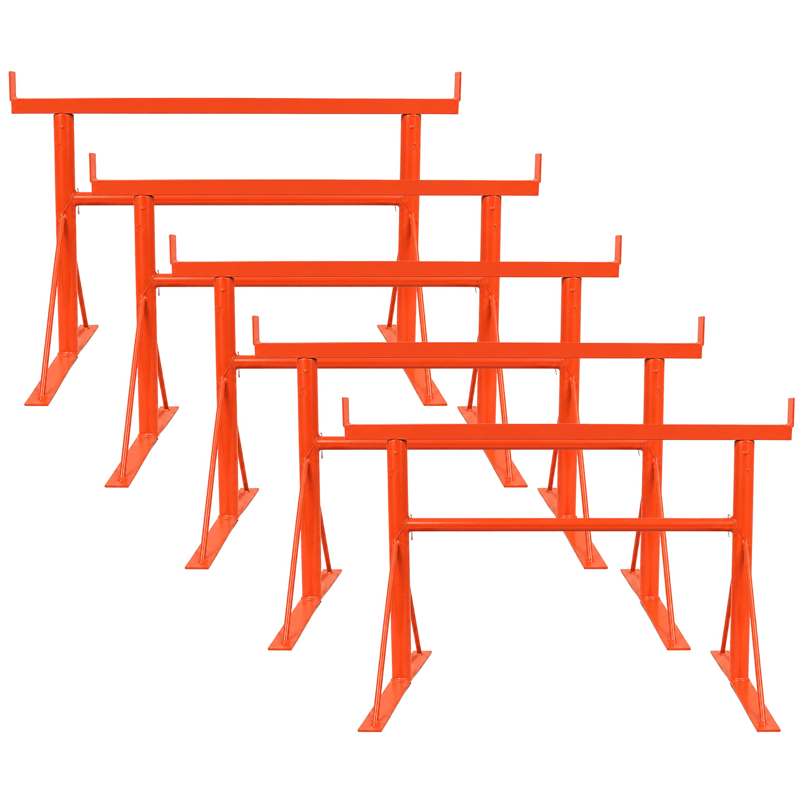 5X Size.1 Adjustable Steel Trestle Stands 0.58m-0.81m, Heavy Duty Folding Sawhorse Workbench Support Frame for Woodworking Construction Garage