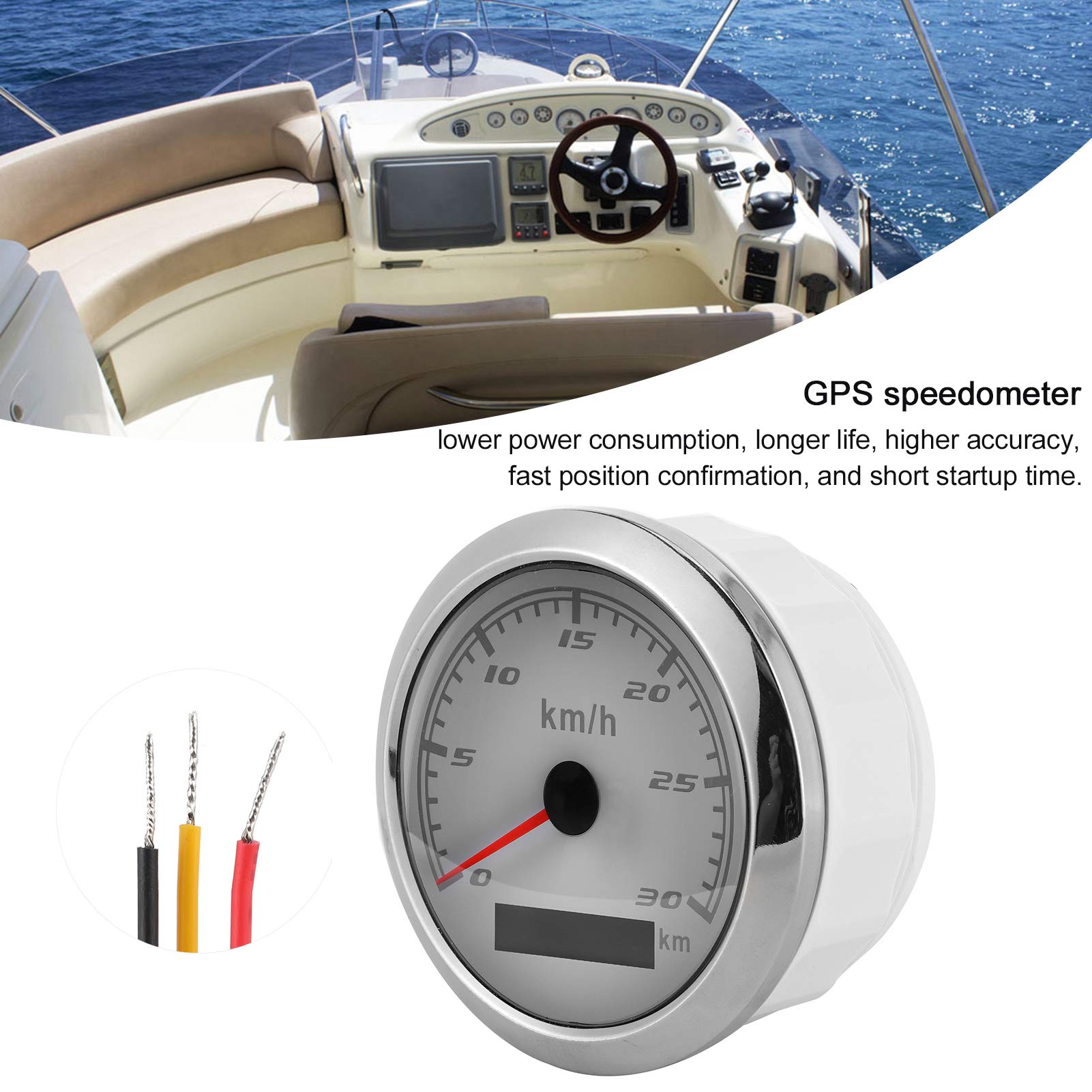 Akozon Velocímetro de 85Mm, 60 Km/H, Esfera Blanca Oe 3, Indicador de Velocidad de 3/8 Pulgadas, Ip67 para Barco Marino, Yate, Coche, Motocicleta, Camión, Ajuste Universal (esfera blanca)