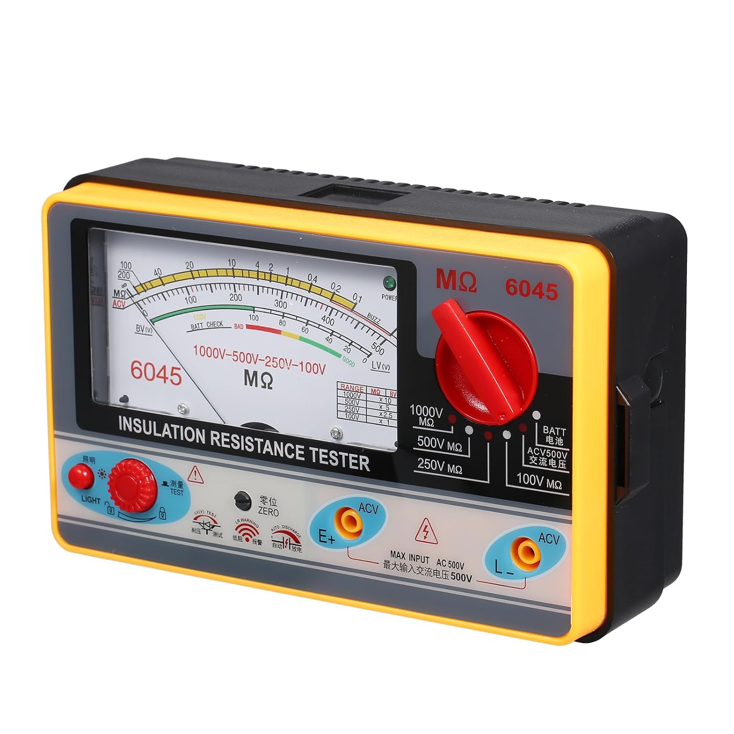 Akozon Insulation Resistance Meter Digital Ohmmeter Megohmmeter 0-2000M 100V/250V/500V/1000V Tester for Accurate Insulation Measurements