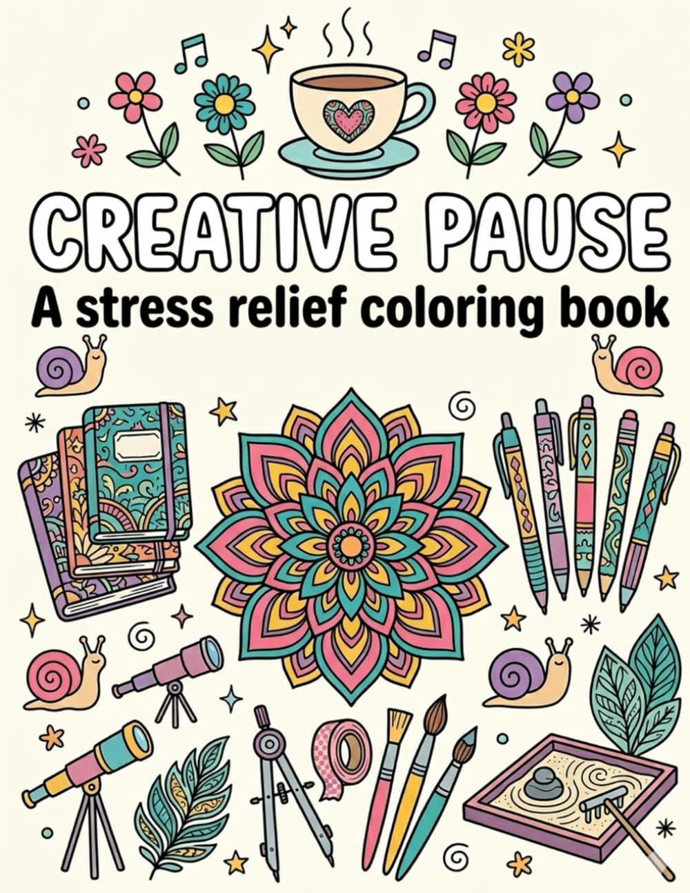 Creative Pause: A Stress Relief Coloring Book: A Whimsical Journey of Artistic Hobbies, Mindful Mandalas, and Peaceful Moments