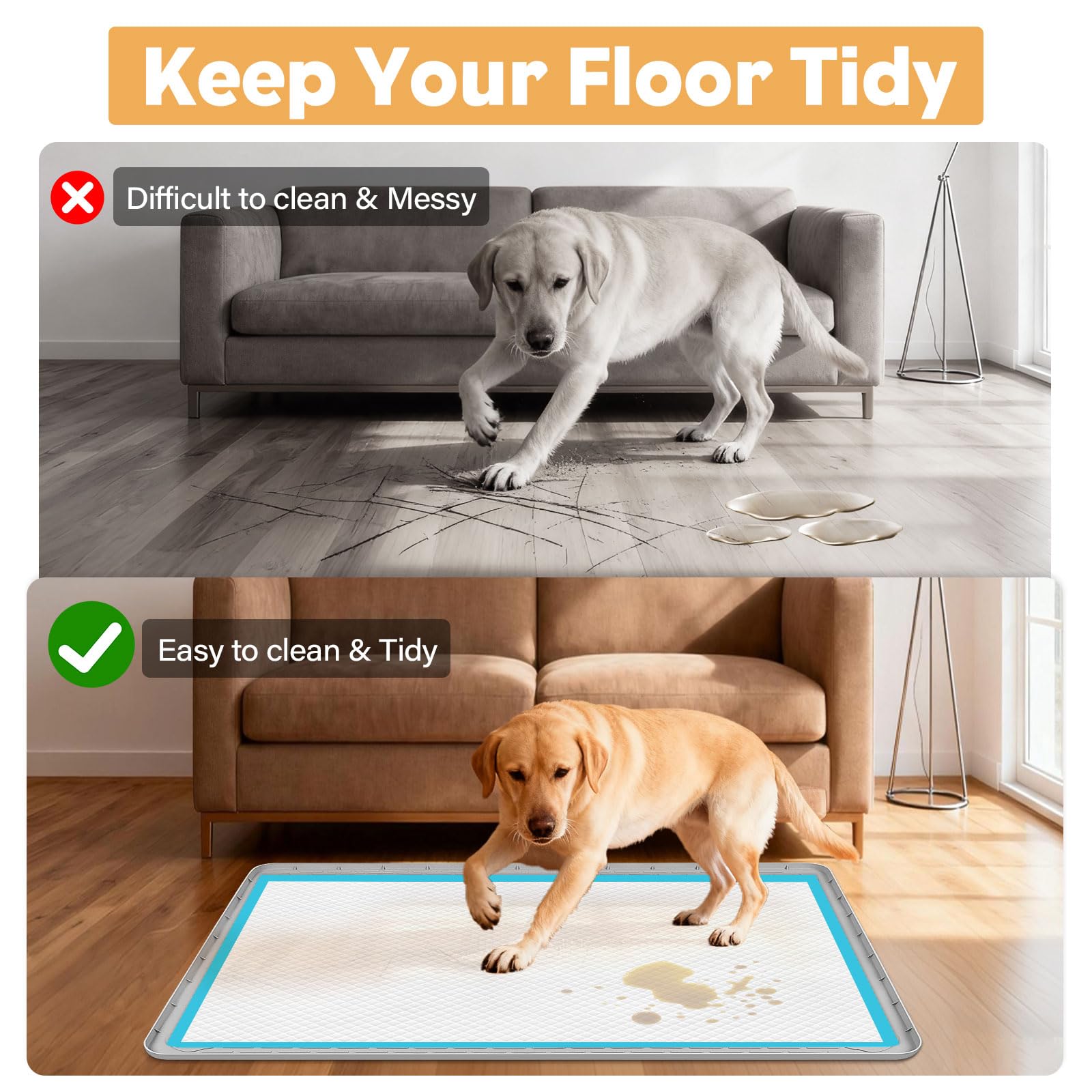 40 x 28 pollici Supporto Tappetini Igienici, Kalolary Silicone Cani Cuccioli Supporto Tappetini Igienici Cani Tappetino Igienico Riutilizzabile Addestramento Cani Prova Perdite Bordo Rialzato (Grigio)