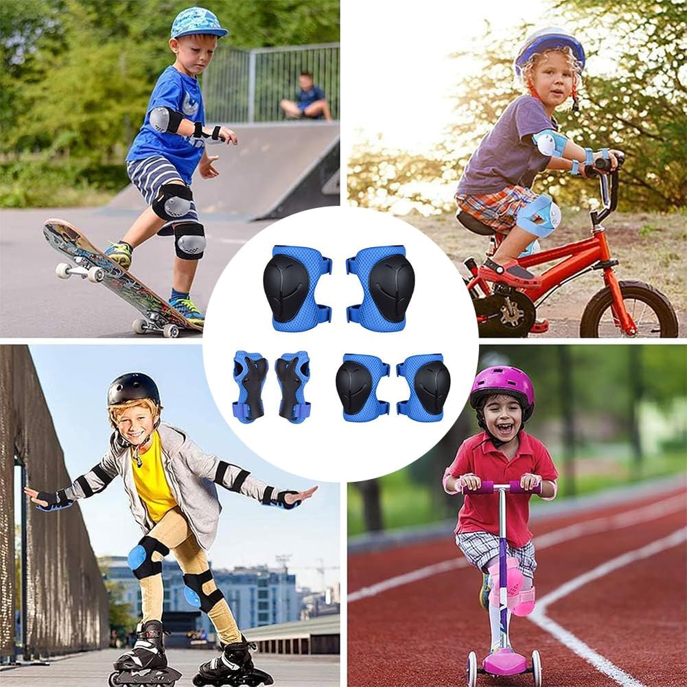 Protezione Kit per Bambini,Protezioni Set per Bambini,Protezioni Skateboard Bambini,Protezioni Pattini Bambina,Adatto ai bambini dai 3 ai 12 anni,per Skate, Bicicletta, Sci, Pattinaggio,Blu