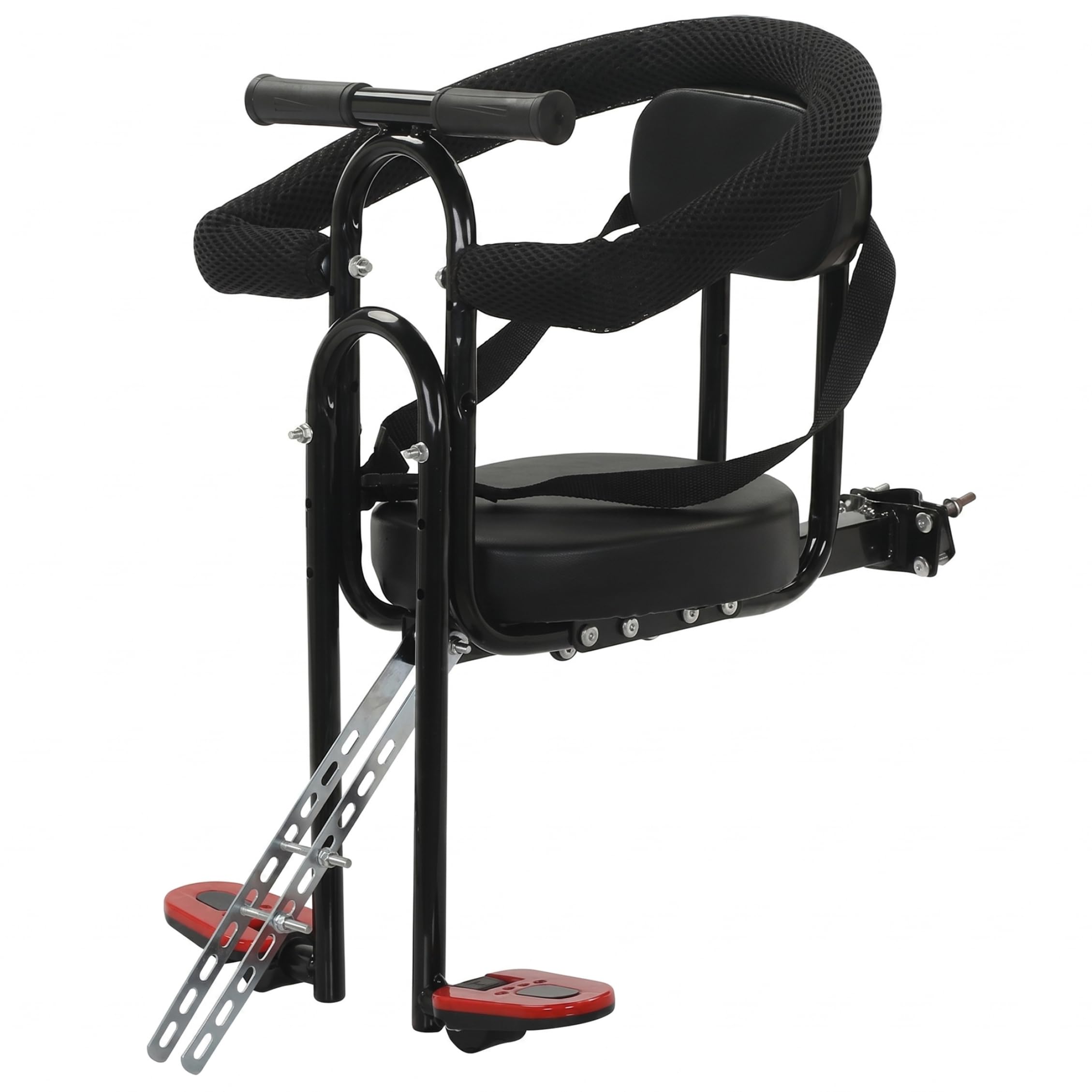 Takingup Child Bike Seat, Steel Toddler Bike Seat Two-Point Fixed Seats with Adjustable Foot Pedals & Guardrail, Black - Child