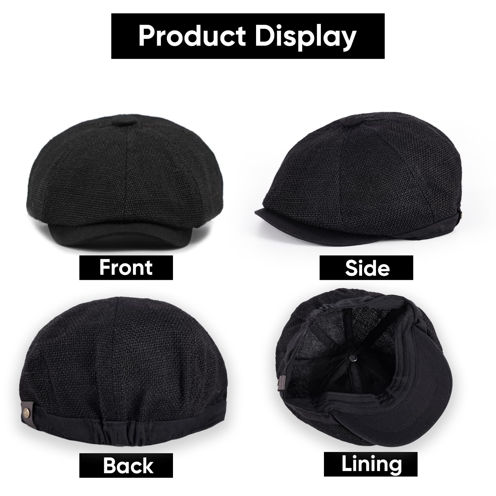 Beret Gorro Hombre, 8 Paneles Ajustable Verano Transpirable Plana Newsboy Sombrero, Moda Golf Driving Fishing Gorras para Hombre Mujere, 55-59 CM