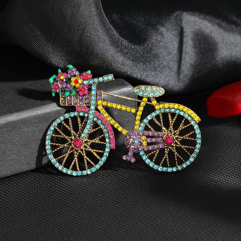 Image of Bicycle Brooch Pins Colorful Cubic Zirconia CZ Biking Lapel Brooch Pins Vintage 70s 80s Bike Lapel Brooches for Women Men Girls Birthday Gift Jewelry, Blue