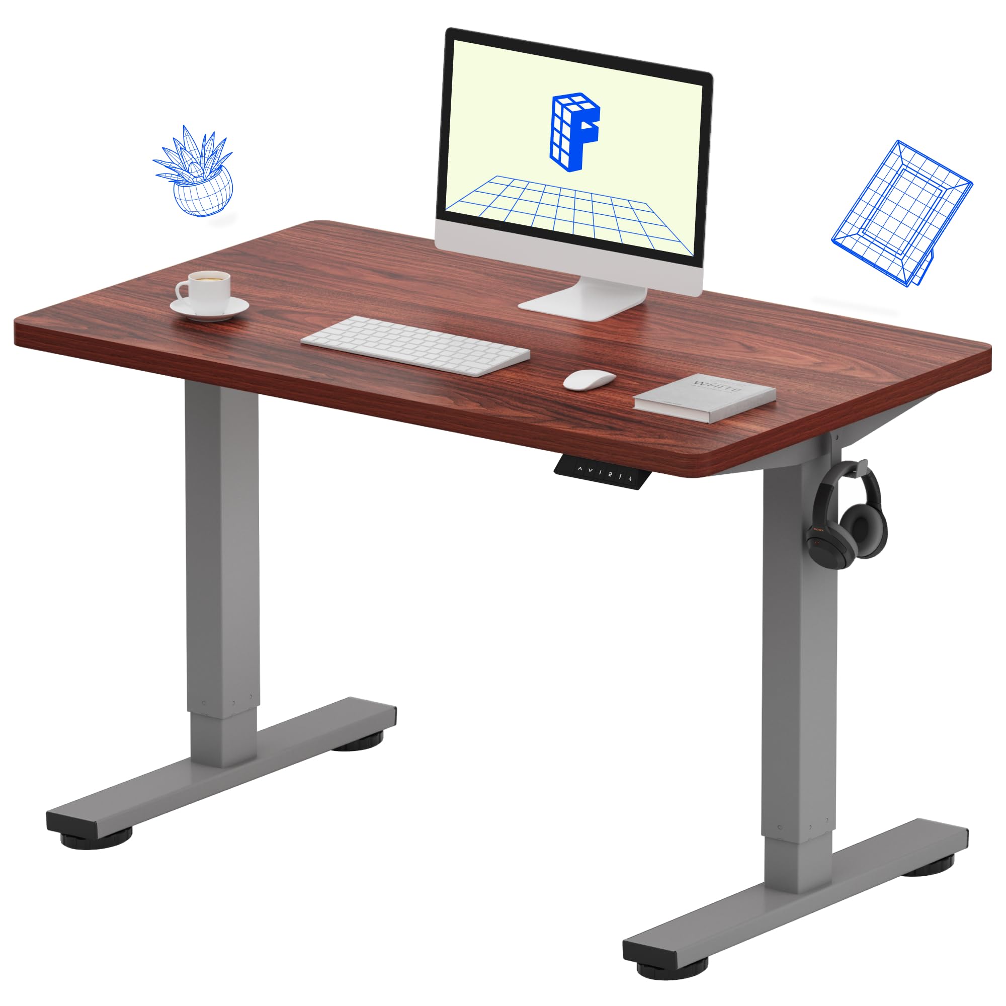 FLEXISPOT EN1 40"x24" One-Piece Electric Standing Desk, Mahogany | 1" Thick Seamless Desktop, 176 LBS Capacity, Home Office Use, 4 Memory Presets, Multi-Monitor Setup, Easy Assembly Mahogany 40x24