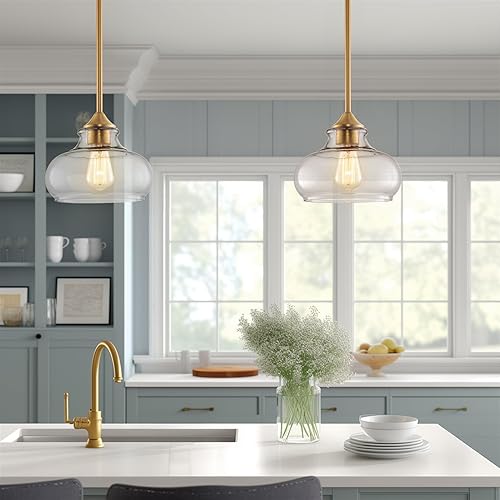 Miniatura 2 de Kira Home Harlow - Lámpara colgante industrial moderna de 9 pulgadas con pantalla de cristal transparente, altura ajustable para colgar, acabado de