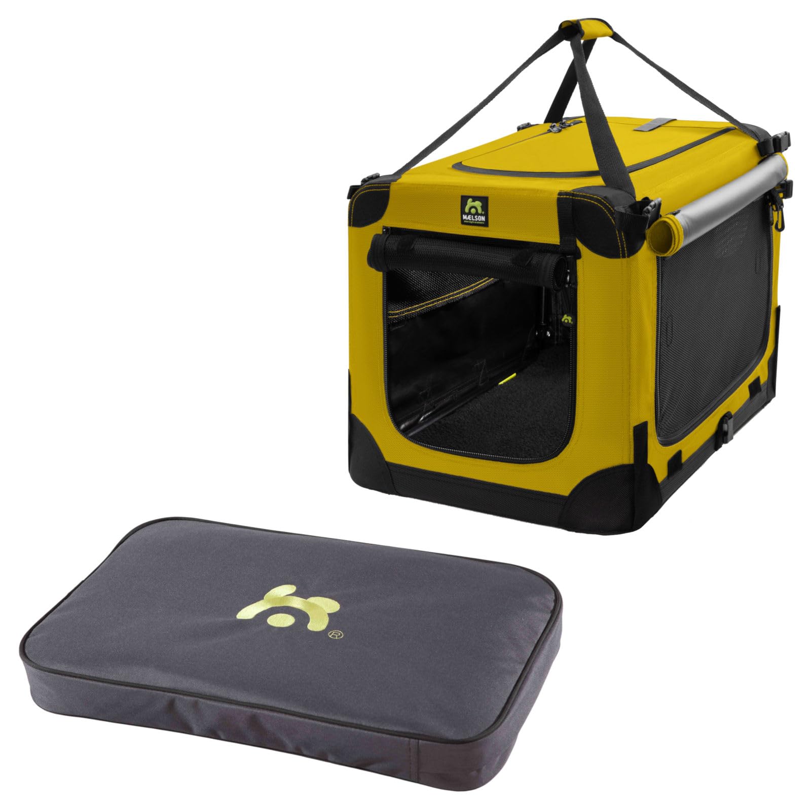 Maelson Soft Kennel Safran Gelb 62 cm + Lounge Mat - Transportbox mit Matratze für Hunde