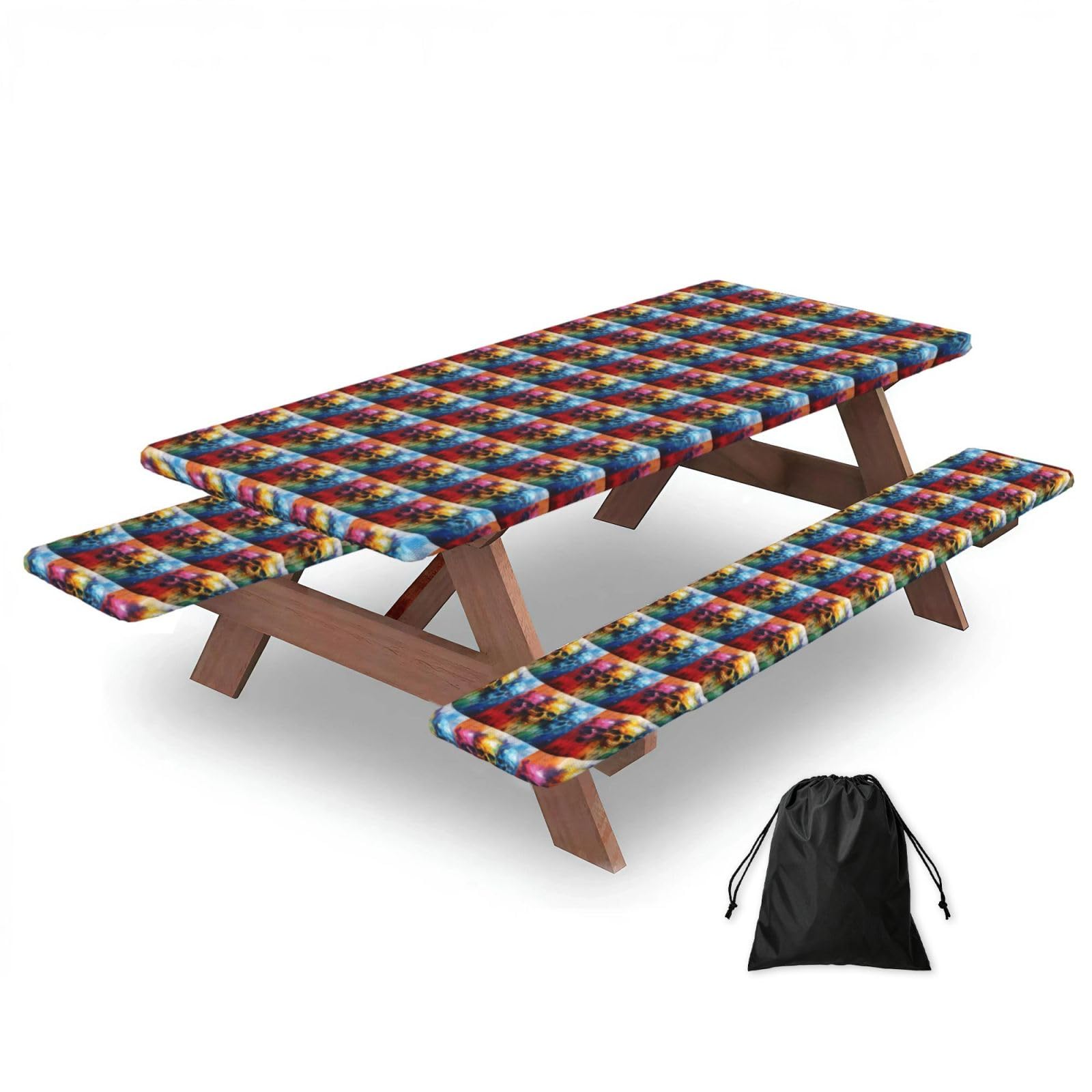 AYYQWE Color Skulls Print Picnic Table Bench Cover Outdoor Garden Party Decor Daily Accessory Gift