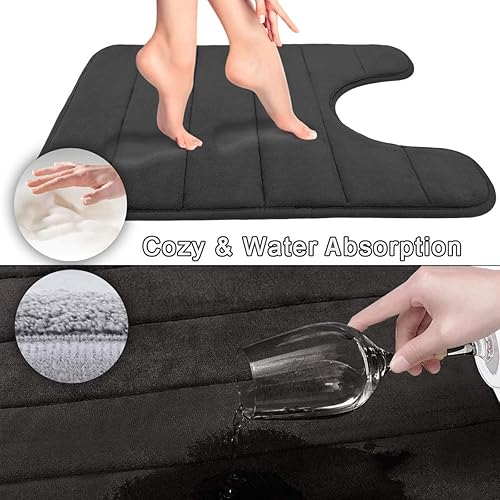 Miniatura 4 de Yimobra Tapete de baño de espuma viscoelástica, tamaño grande, 31.5 x 19.8 pulgadas + forma de U, 24 x 20 pulgadas, suave y cómodo, súper absorción