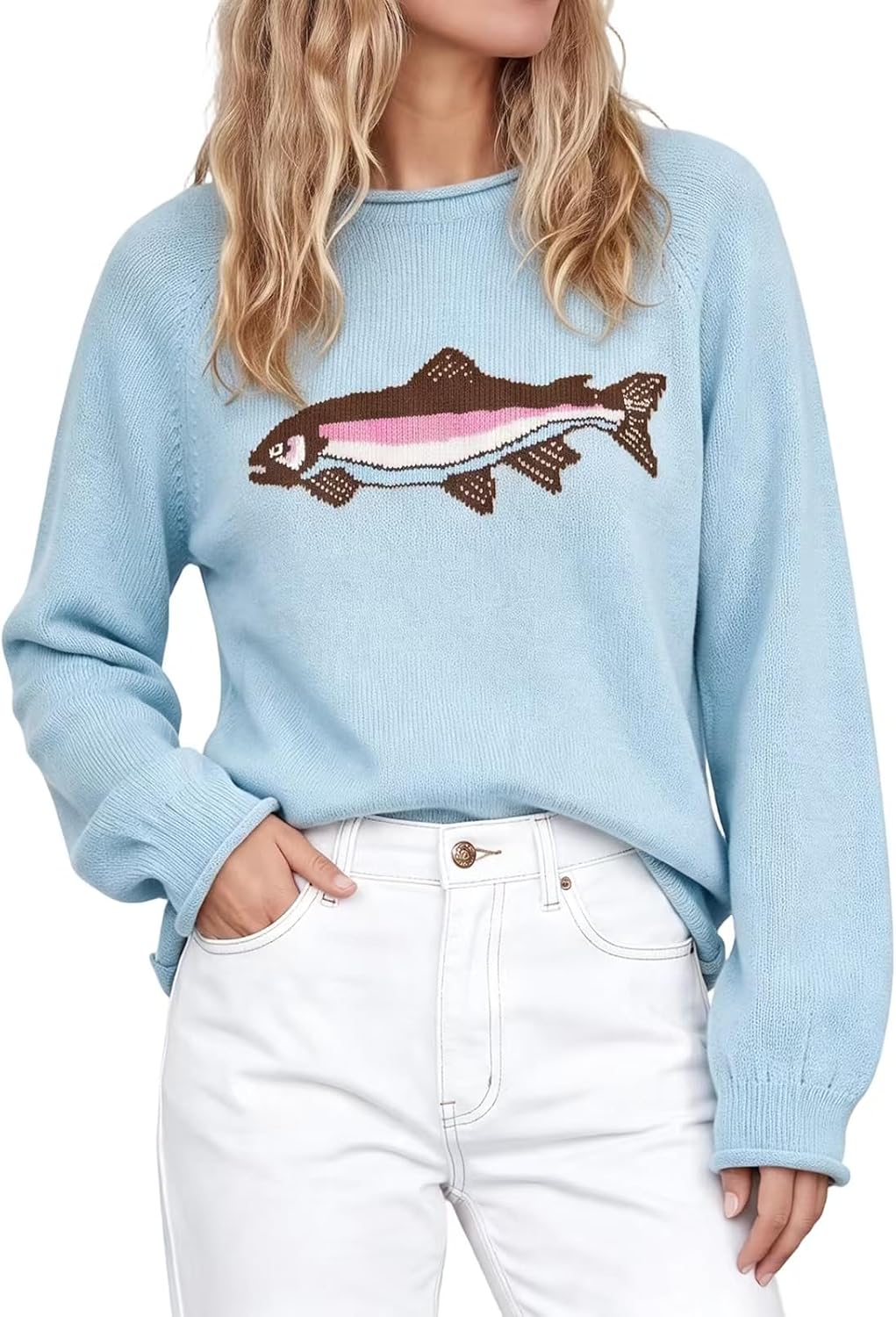 Women Cute Animal Graphic Long Sleeve Pullover Sweater