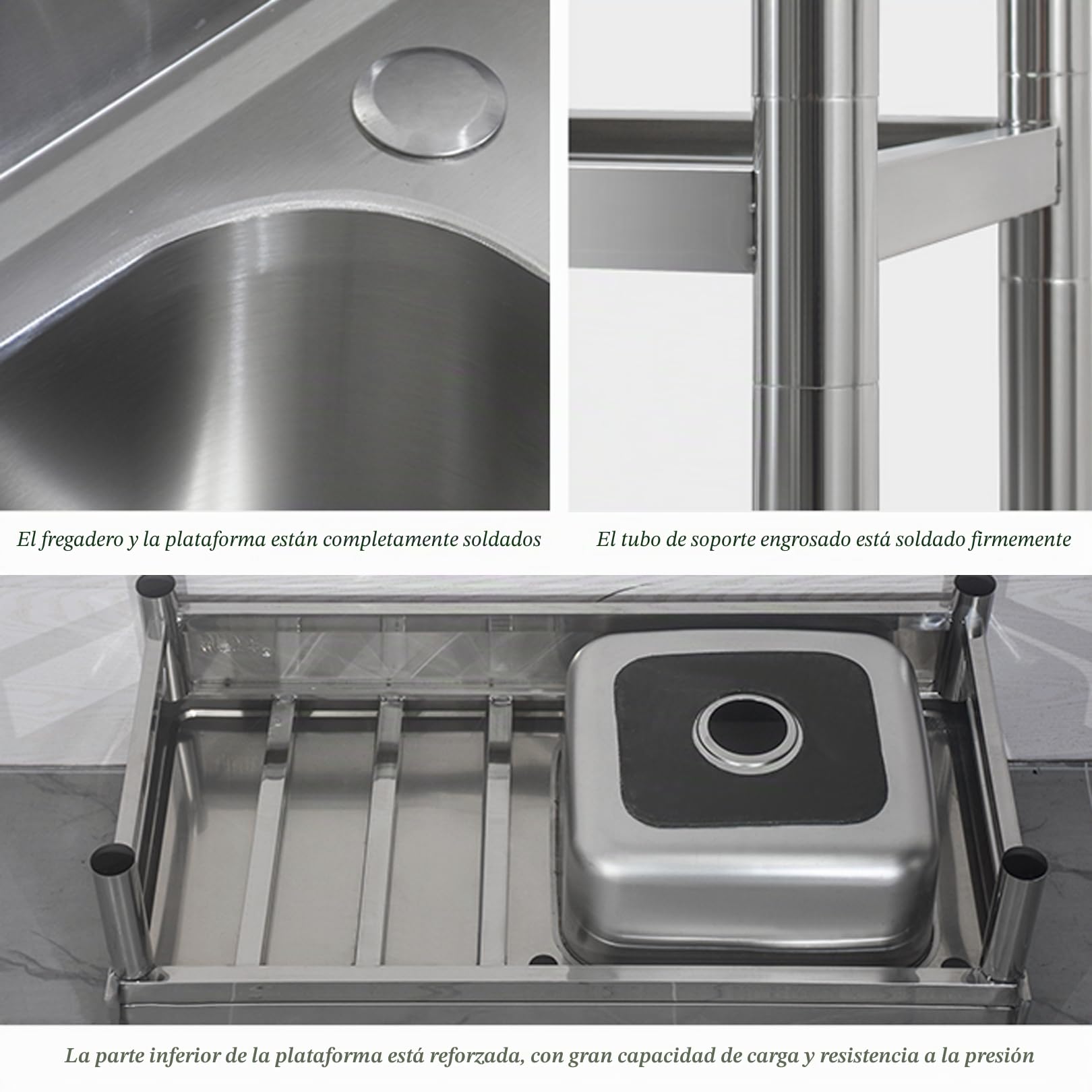 Lavabo de acero inoxidable con mesa de trabajo, estación de preparación de cocina, fregadero comercial para restaurante, independiente con soporte para lavarropas, para patio trasero, lavandería