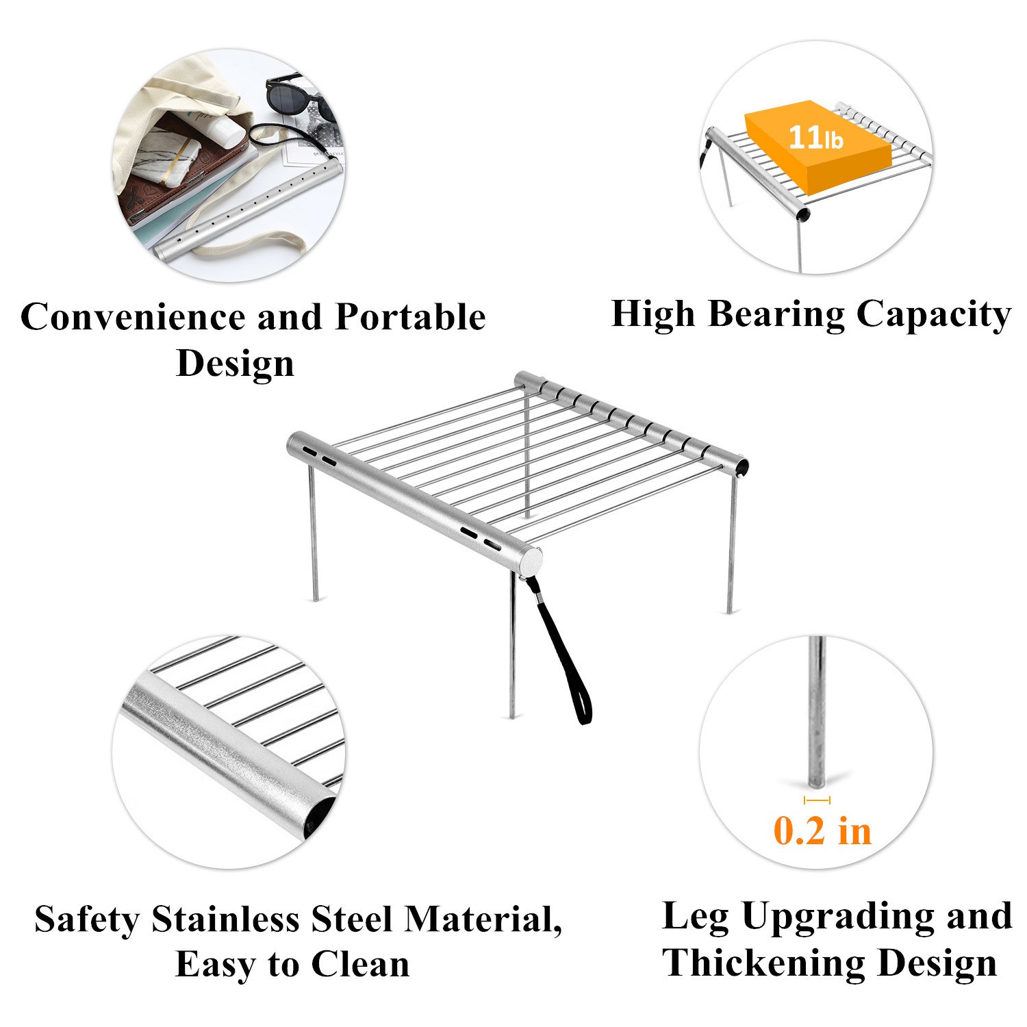 NASHRIO Portable Camping Grill, Folding Compact Stainless Steel Charcoal Barbeque Grill for Picnics, Backpacking, Backyards, Survival