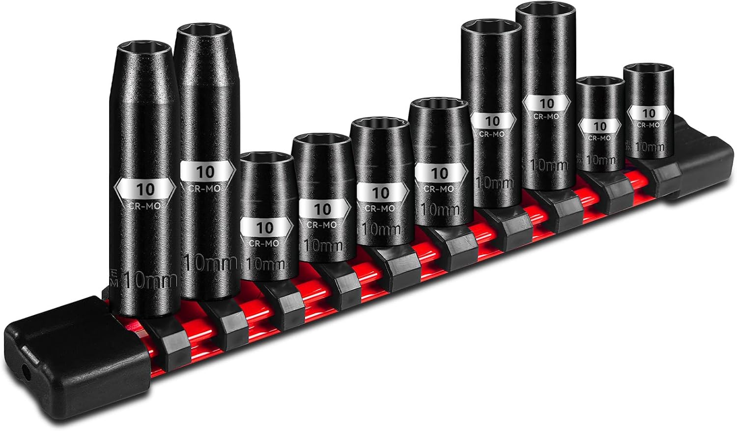 ZHAX 10 Piece 1/4" & 3/8" Drive 10mm impact Socket Set, Deep & Shallow, Black phosphated surface, 6 Point & 12 Point, CR-MO Steel