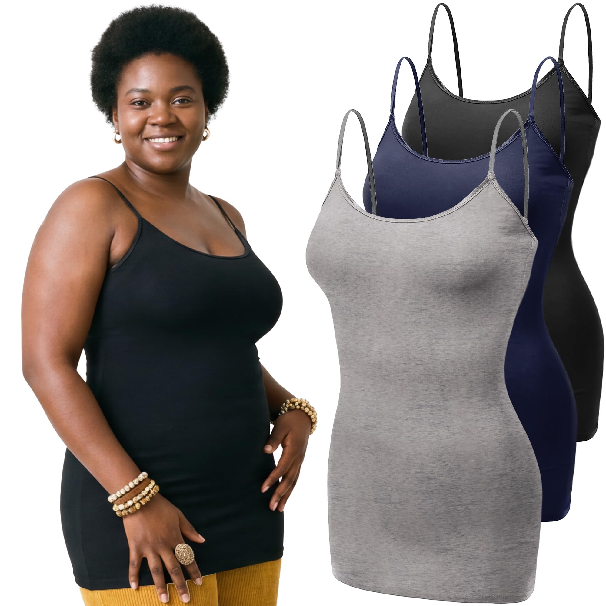 Emmalise Women's Basic Casual Long Camisole Adjustable Strap Cami Layering Top