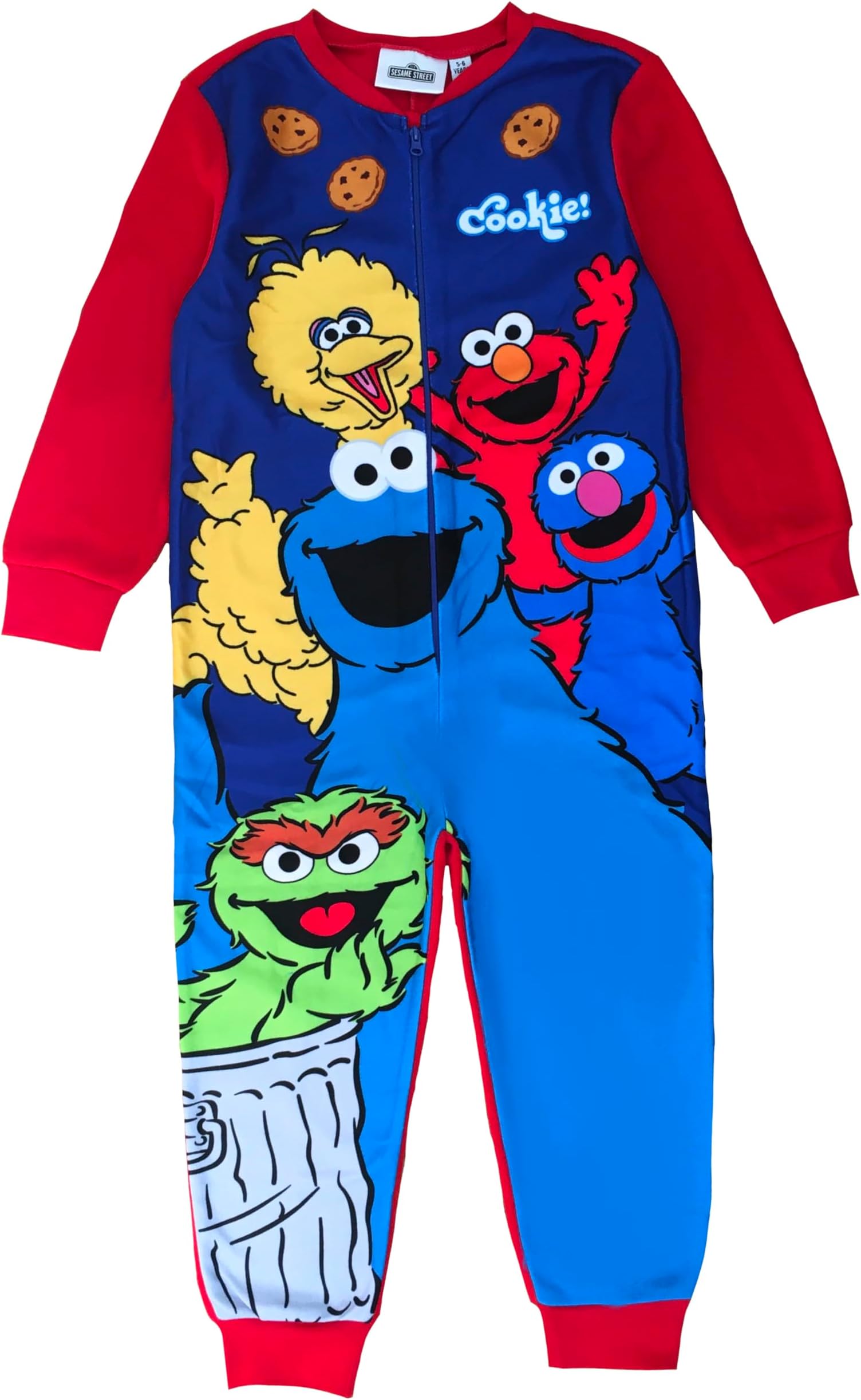 Sesame Street Boys or Girls Onesie, Sleepsuit, All in One Pyjamas, Red/Blue, Age 18 Months - 6 Years