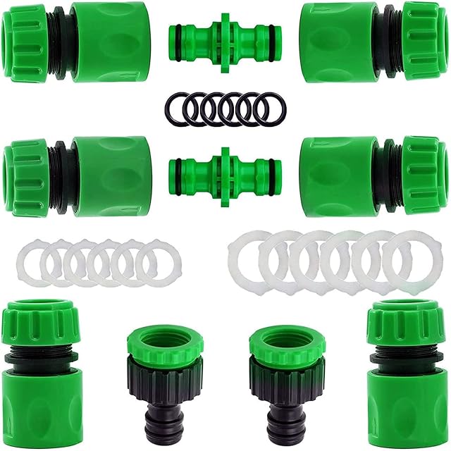 10Pack Garden Hose Tap Connector Hose Pipe Fittings Kit for Outdoor tap&Join Hose Pipe Tube(2 Double Male Snap Connector,6 Hose End Quick Connector,2 Hose Tap Connector 1/2 Inch &3/4 Inch Size 2-in-1)