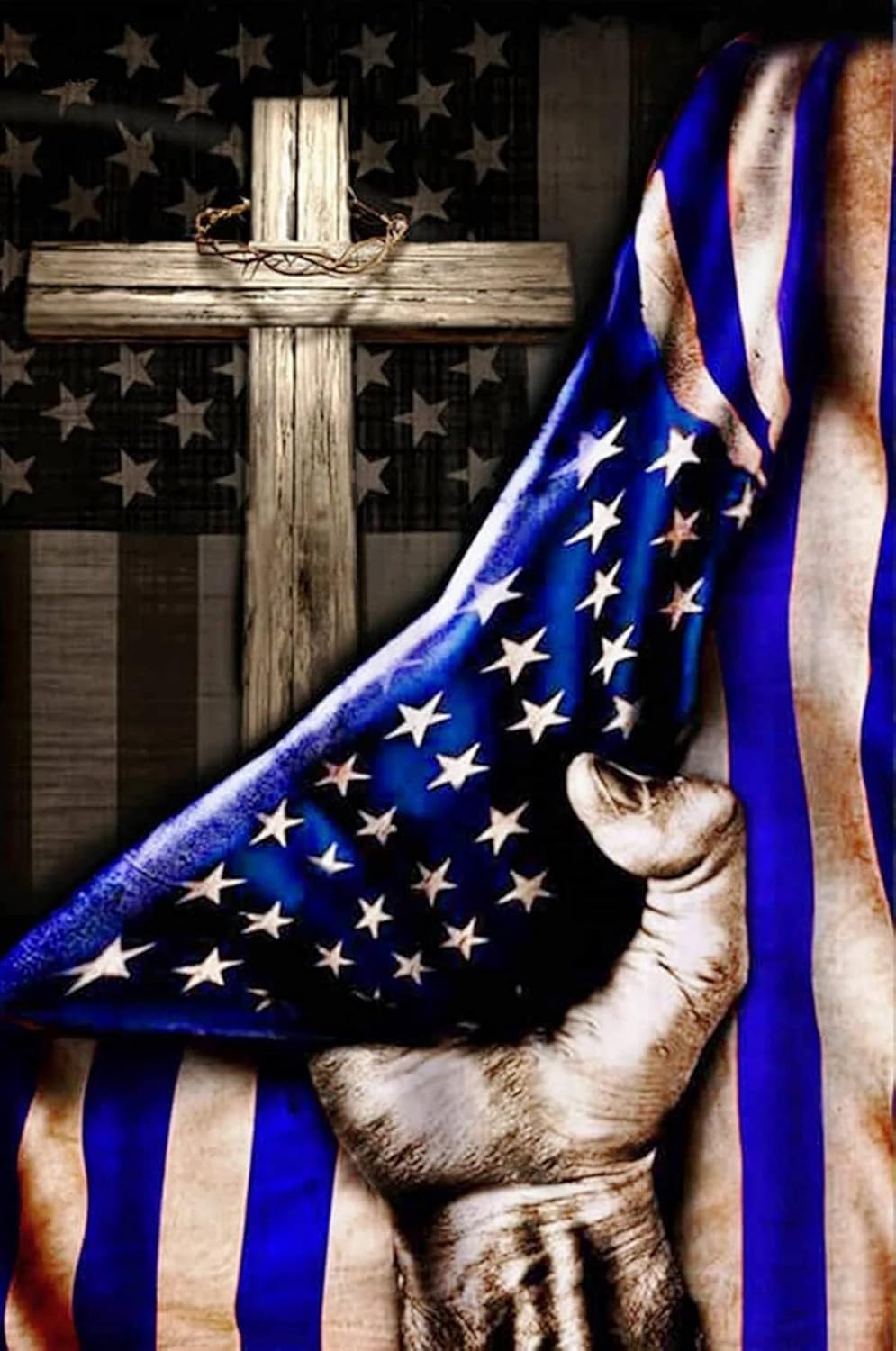 Thin Blue Line Christian American Cross Police 1000 Pieces Jigsaw Puzzles Challenging Adult Suitable as Home Decoration Family Unzip Game or A Toy to Develop Intelligence