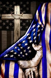 Retro Thin Blue Line Christian American Cross Police Metal Tin Sign Decoration for Garage Yard Home Outdoor 8x12 Inch