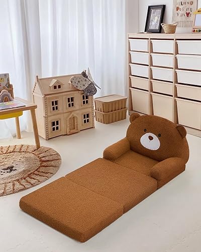 Miniatura 7 de MOONBEEKI Comfy - Silla para niños pequeños, sofá plegable para bebés, sofá plegable de felpa para niñas y niños de 18 meses en adelante (oso marrón)
