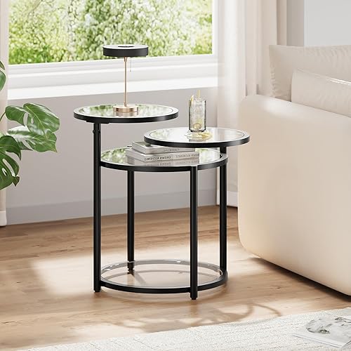 Miniatura 9 de Mesa de centro redonda de cristal, mesas de centro de 4 niveles para sala de estar con parte superior giratoria, mesa auxiliar circular con
