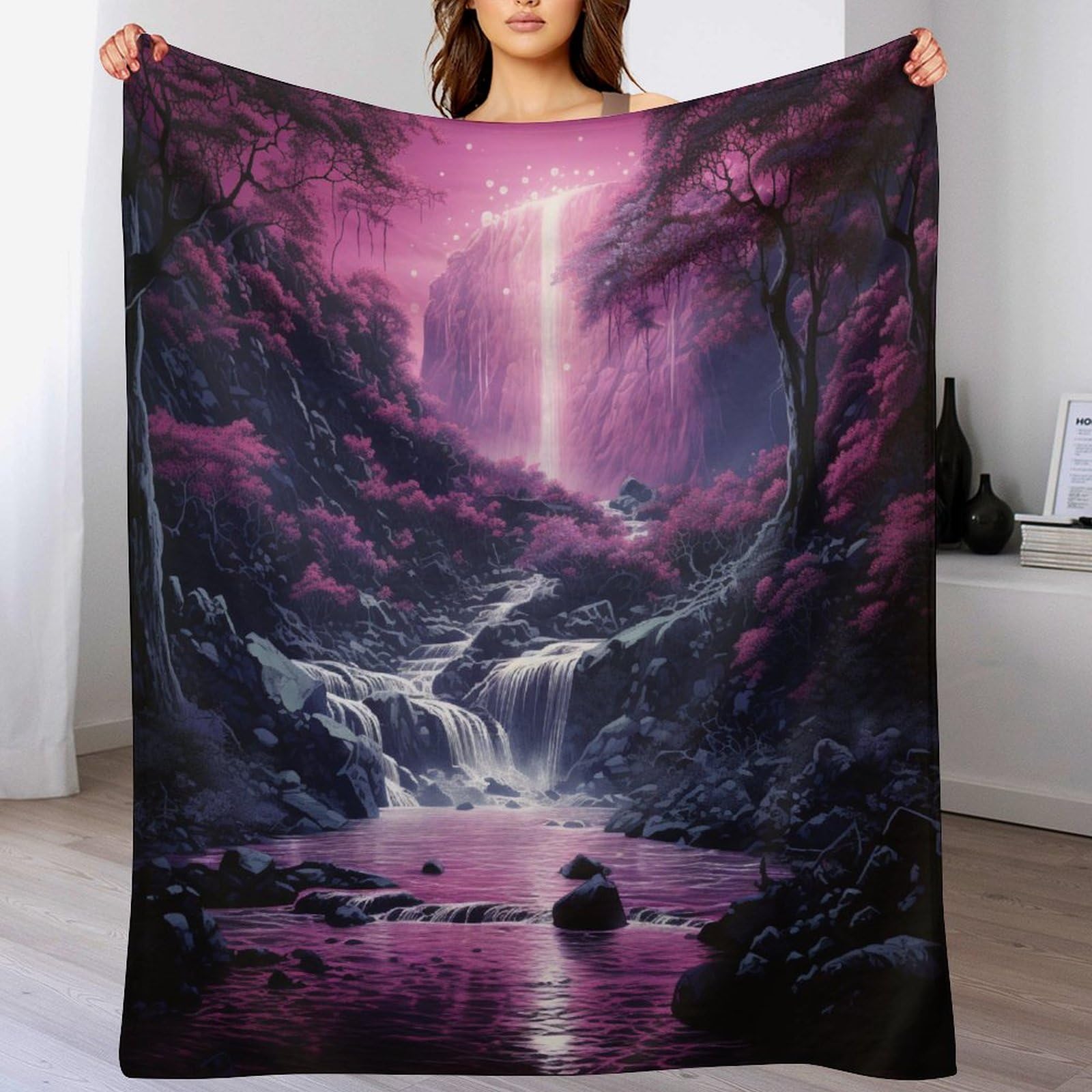 Couverture en flannel anti-perte de poils au motif cascade de la jungle