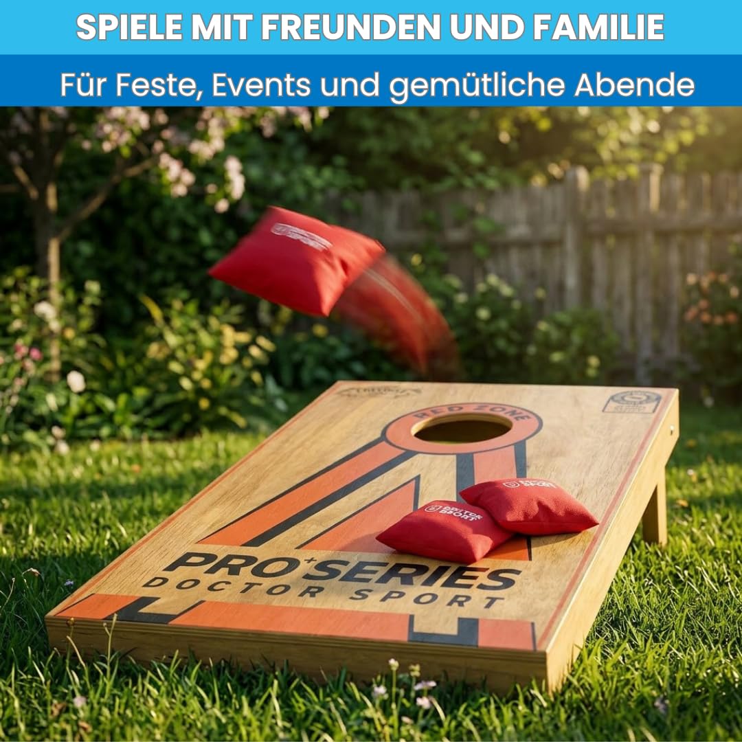 Dr Sport Cornhole Pro+ Set 90×60 cm – 2 Boards (Double Set) – Echtholz – 14 kg – 8 Bean Bags & Tragetasche