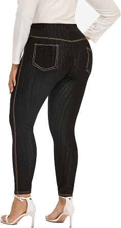 ELISS Womens Plus Size Jeans Look Jeggings Stretch High Waisted Denim Skinny Pull-on Leggings with Pockets 1X-4X