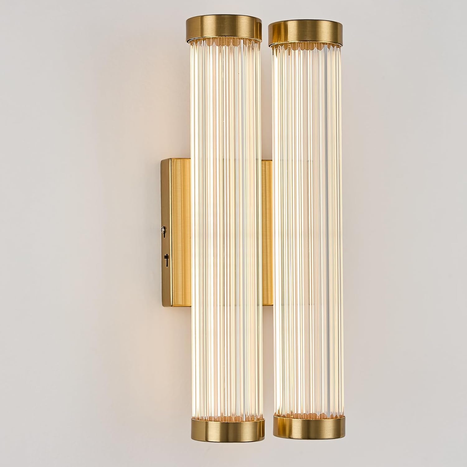 Modern Glass LED Wall Sconce, 16.5' Gold Bathroom Wall Sconce, Modern Double Sconce Wall Lighting, 3CCT Dimmable Gold Wall Light, Bedroom Sconce, Wall Lamp for Living Room, Stairway, Hallway