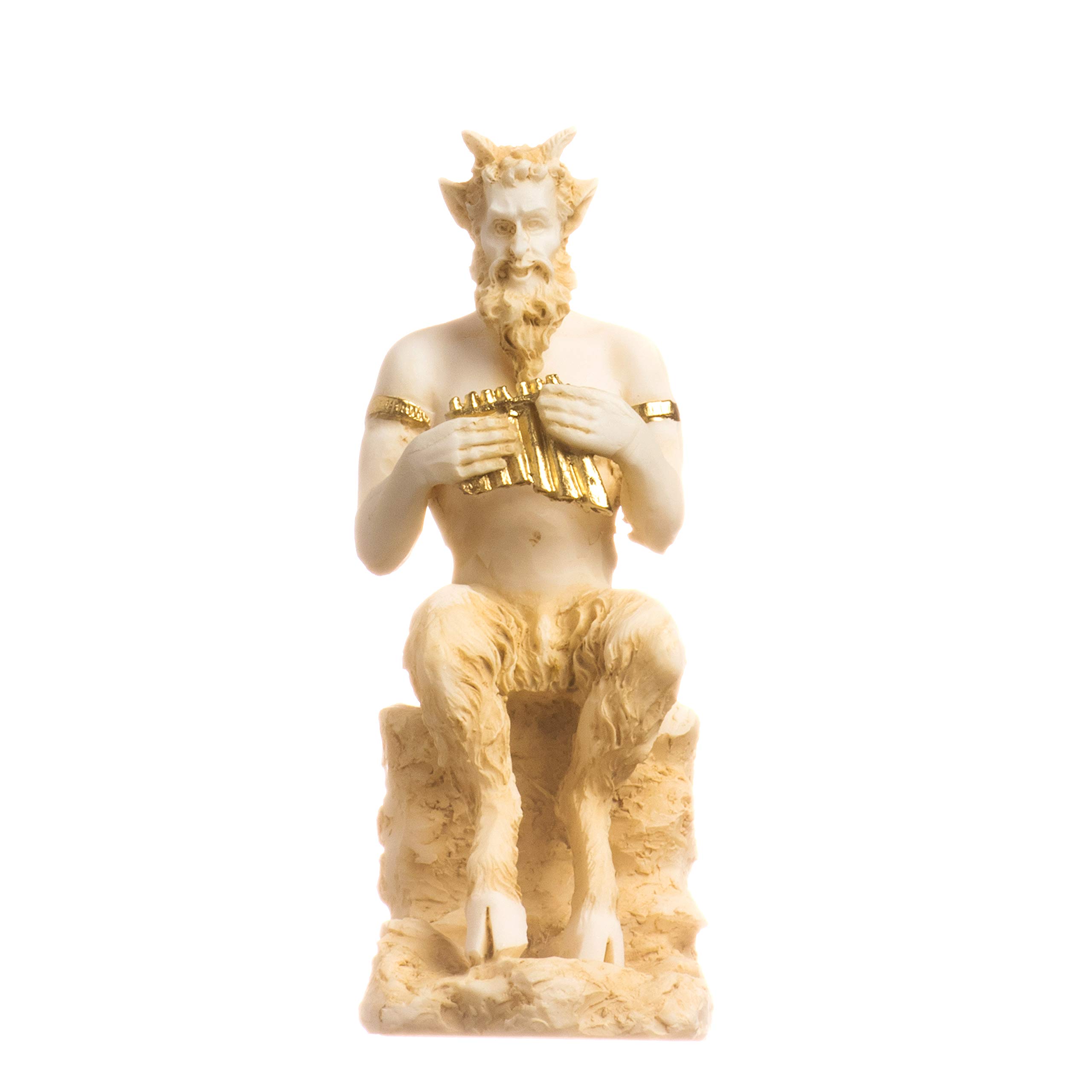 BeautifulGreekStatues Satiro Pan Panas Statua Greca Romana Fatta a Mano in Alabastro Oro Figura Maschile 12cm