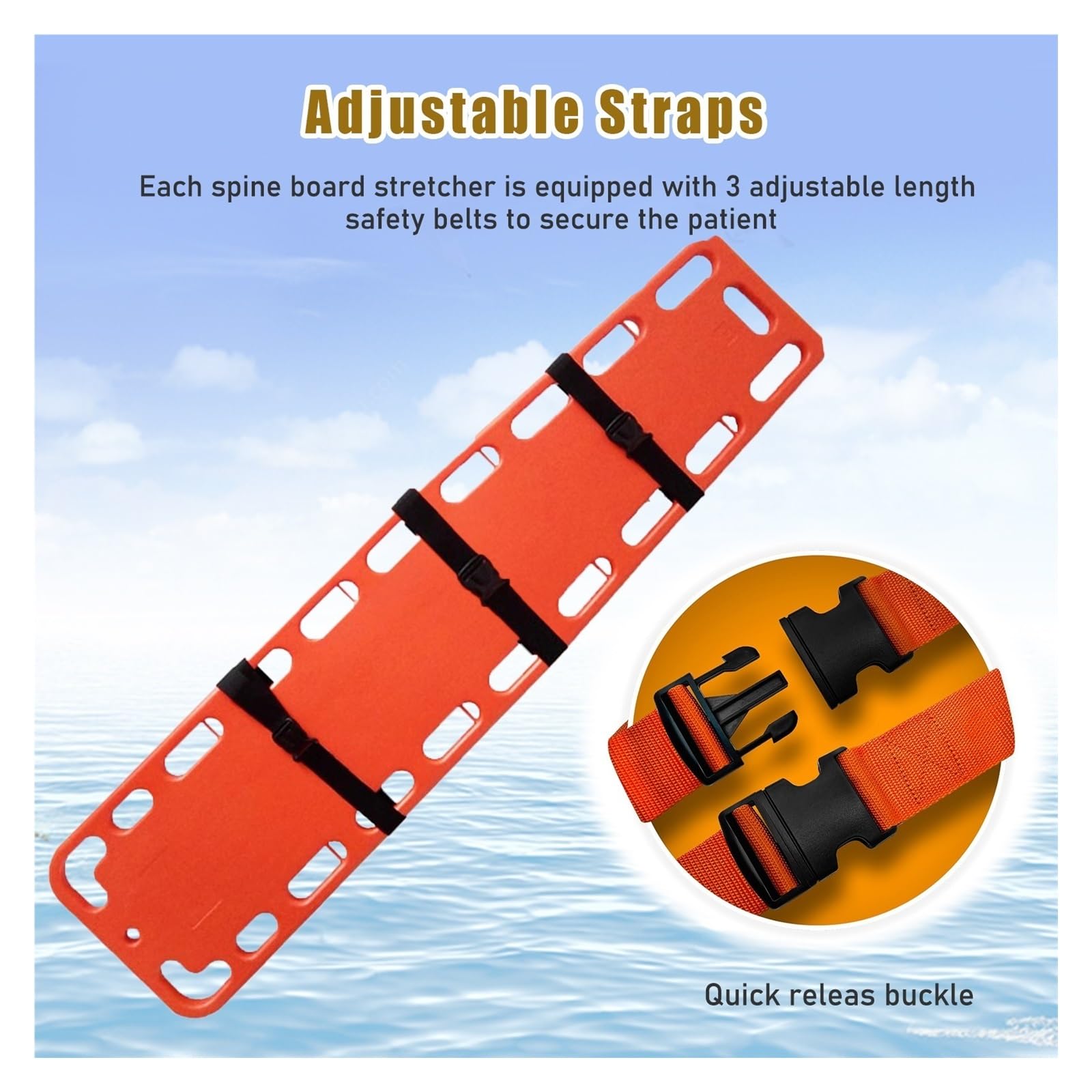 HAIXHX Spineboards Notfall-Rettungstrage Für Rettungsschwimmer, Schwimmendes Tragenbrett Für Schwimmbäder, Erste-Hilfe-Wirbelsäulentransferbrett Mit Immobilisationsgurtsystem(Orange)