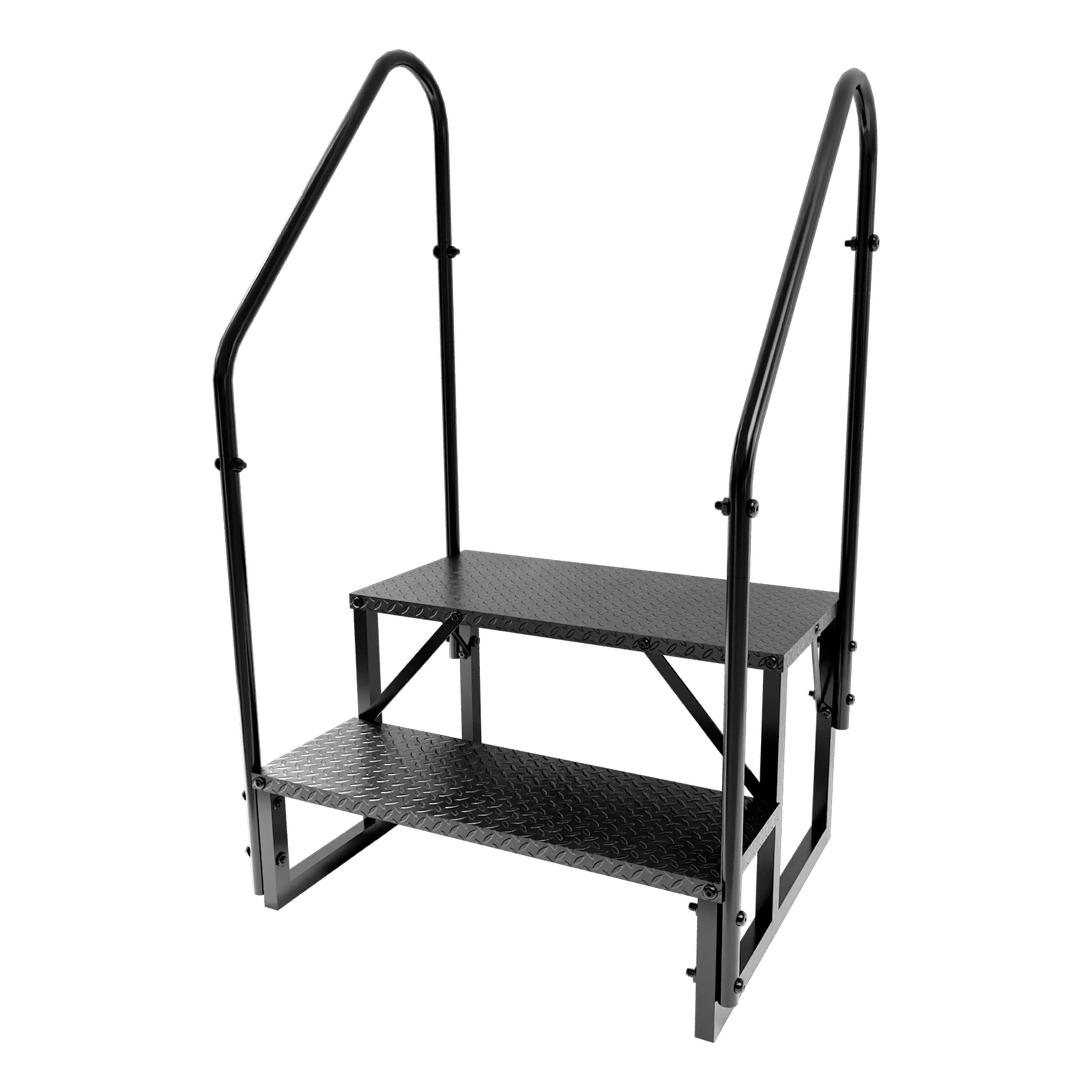 Step Ladder RV Stairs with Handrails, Heavy Duty Carbon Steel Non-Slip Steps, 660 LBS Capacity for Camper, Trailer, Hot Tub, Mobile Home, Porch (2 with Handrails)