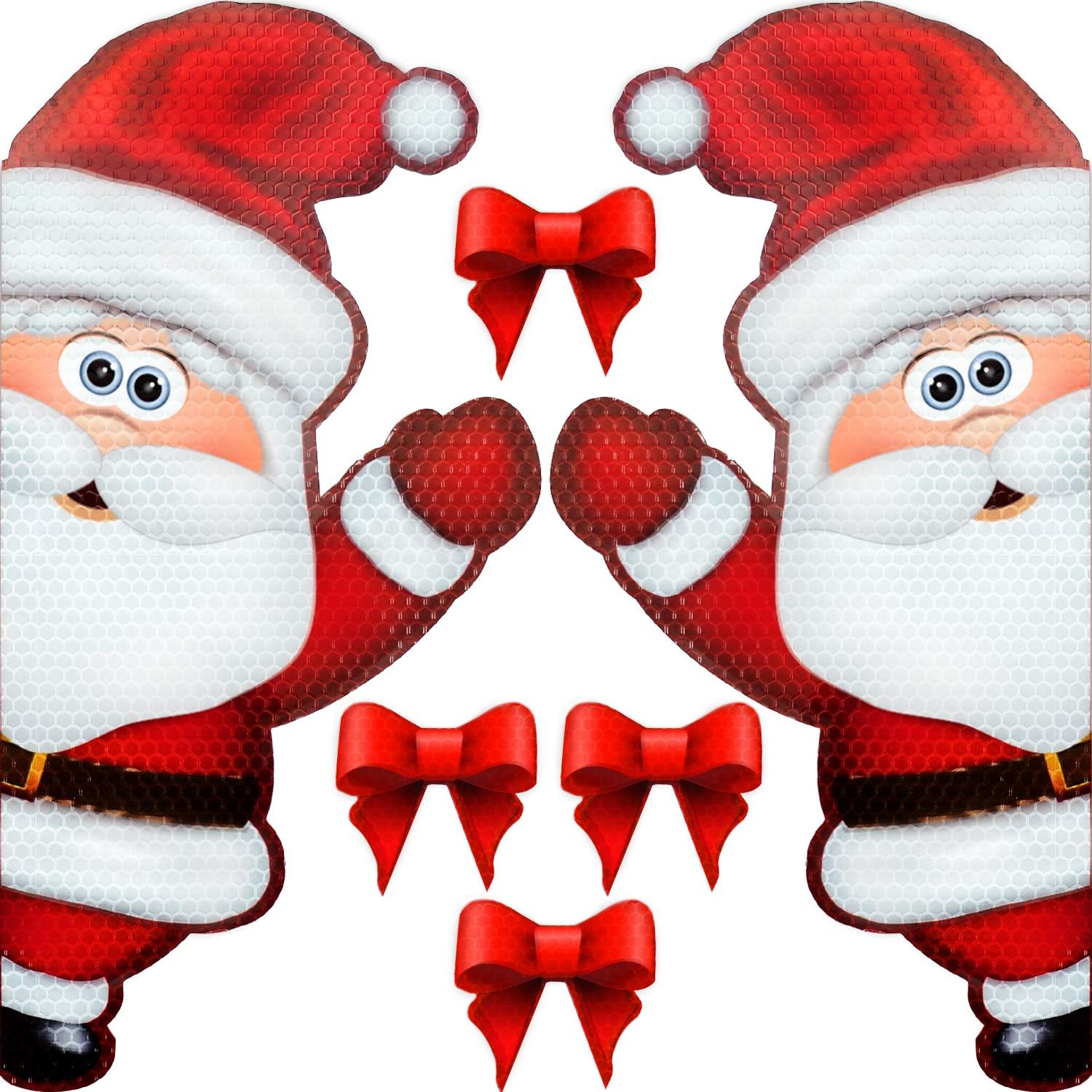 Bigtime Signs Jumbo Reflective Santa Claus Car Magnet Set - Includes 2 Waving Santas and 4 Red Bows - Festive Christmas Car Decor Kit for Holiday Cheer - Car-Safe and Weatherproof - Set of 6