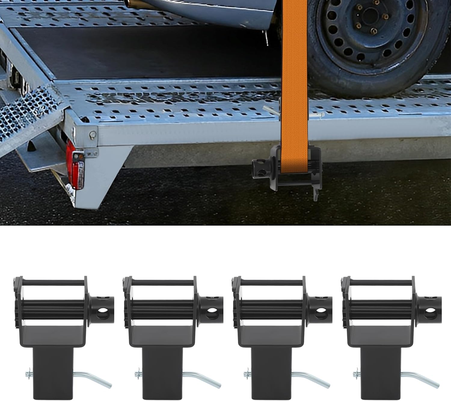 4 Pack Trailer Stake Pocket Winch, Working Load Limit 5,400 LBS/Breaking Strength 16,200LBS for Flatbed Trailer Trucks Winches, 4 Cotter Pin Holes for 1-1/2"W X 3" L Stake Pockets, Black