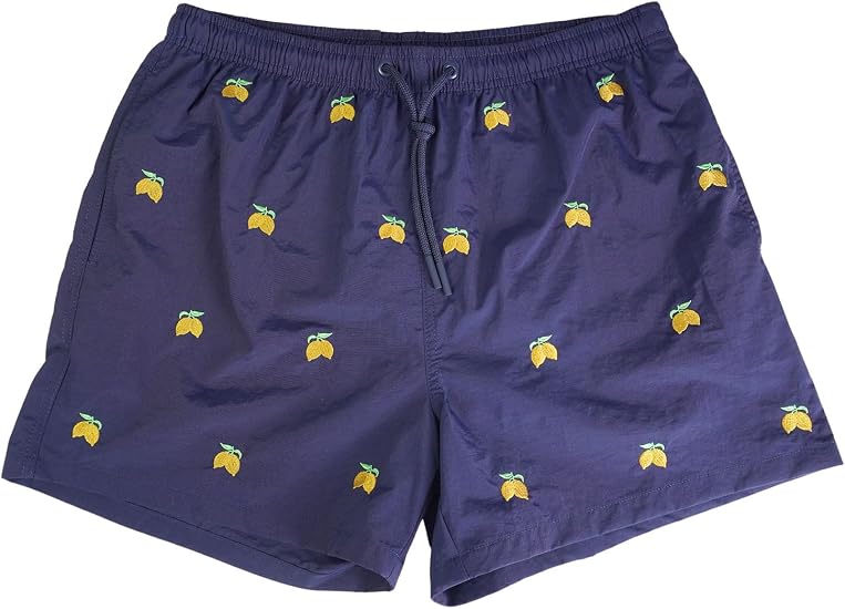 Short De Bain Homme Motif Citrons - Boxer Intégré, Séchage Rapide, Taille S-XXL