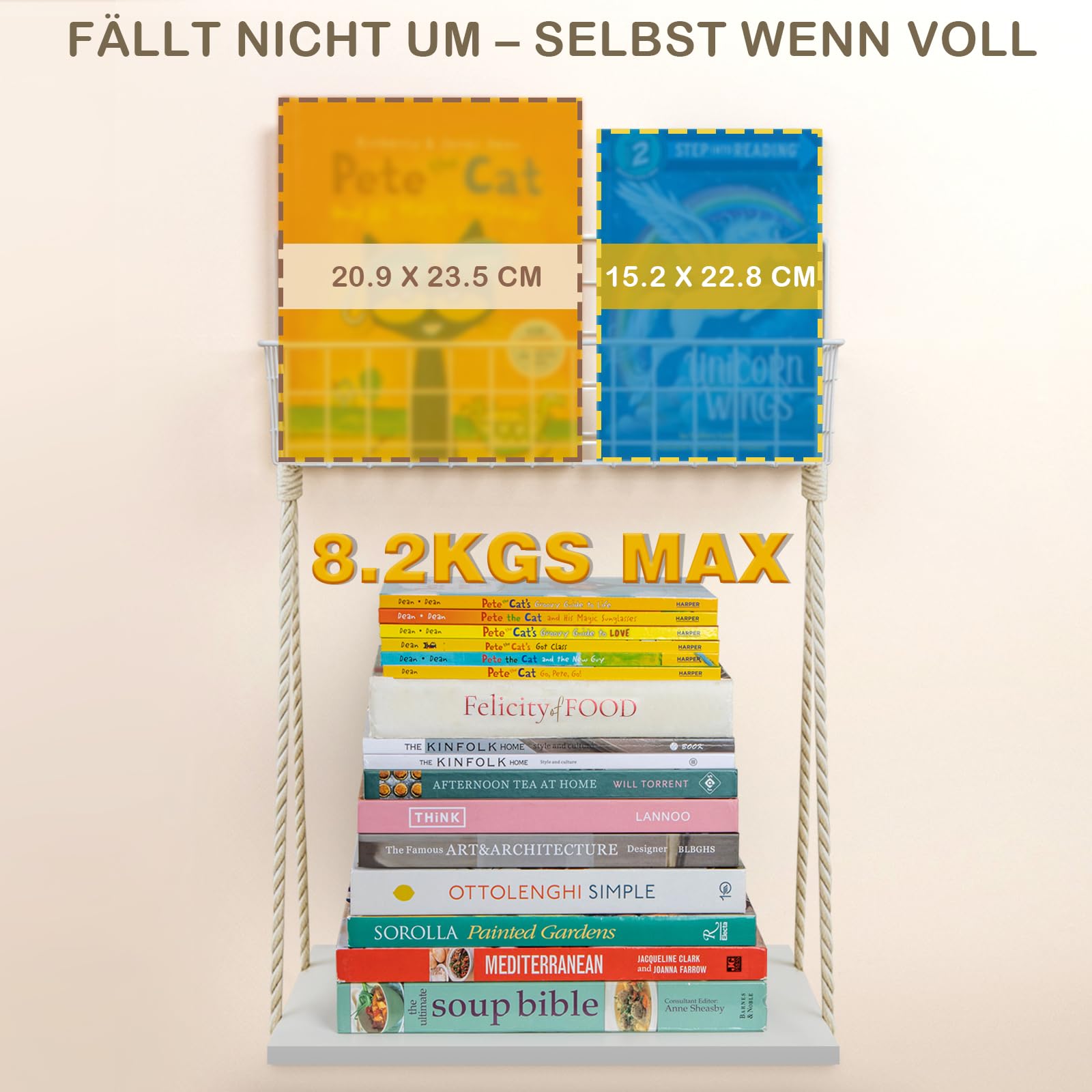 PUERSI 6er-Set Bücherregal Kinder Wand, Metall Wandregal Bücher, Hängend Regal für Kinderzimmer Aufbewahrung von Bilderbüchern für Baby, Mädchen und Jungen, Weiß