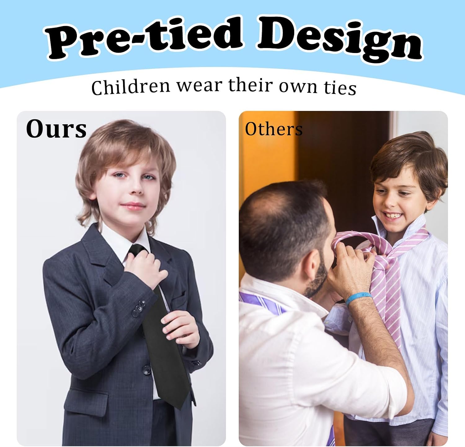 LJBFNN Boys Tie, Pre-tied Kids Tie Adjustable Ties for Boys Solid Color Clip on Ties for Boys School/Graduation/Wedding