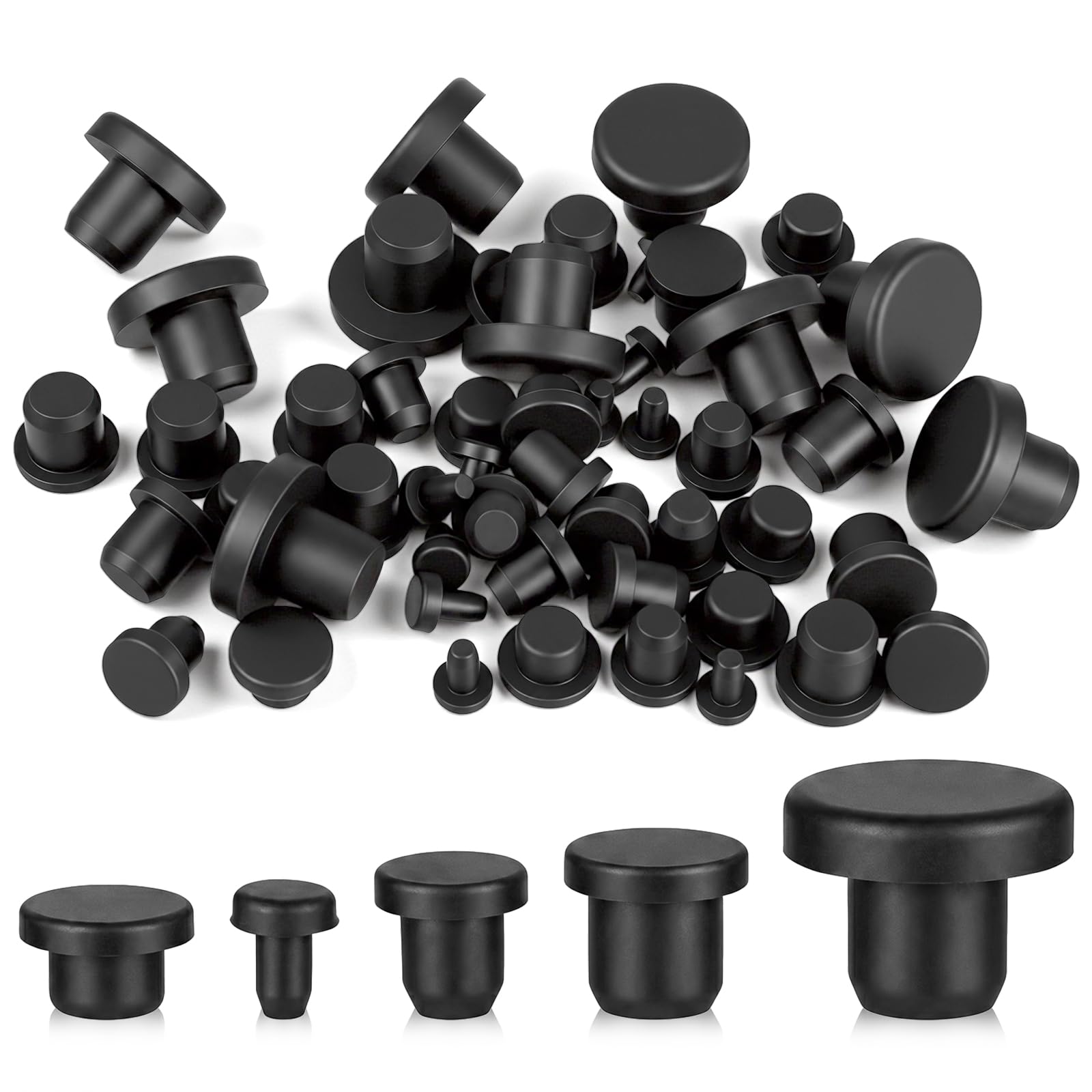 50PCS 5 Sizes Silicone Hole Plug, Round Rubber Button Hole End Covers