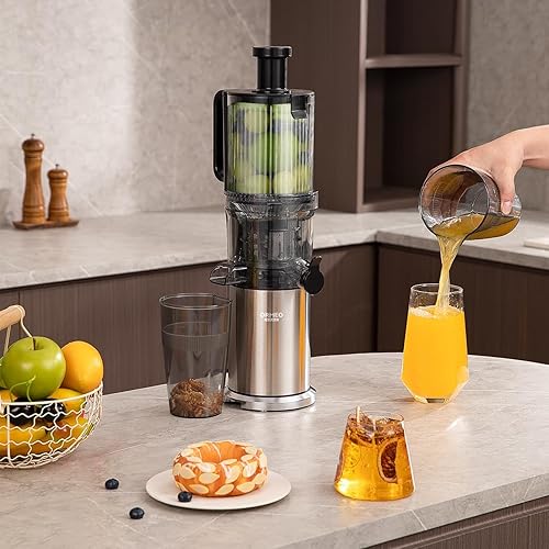 Miniatura 9 de Máquinas exprimidoras, exprimidor de prensa en frío con canal de alimentación grande de 5.0 pulgadas para frutas y verduras enteras, exprimidor de