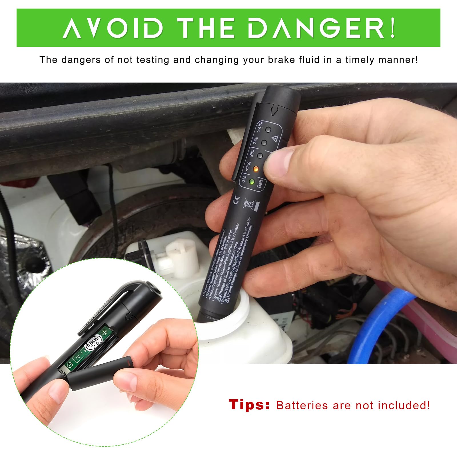 Penna tester liquido freni DOT 3 DOT 4 DOT 5.1 penna per test diagnostici per liquido freni, analizzatore di umidità dell'olio idraulico ad alta precisione con 5 indicatori LED