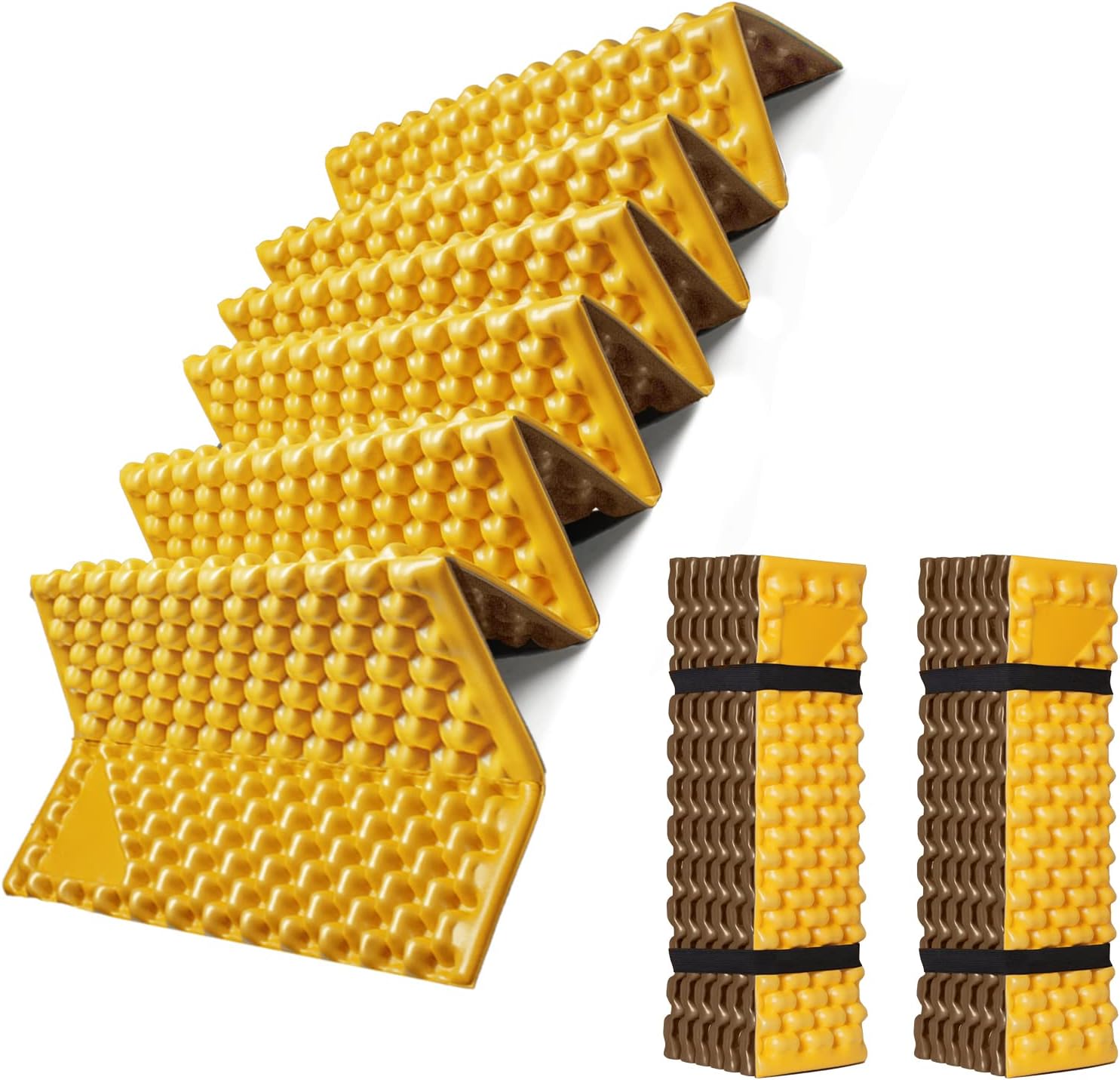 Foam Camping Pads for Hiking, Ultralight Closed Cell Mattress, Waterproof Soft Mat for Adults, Wide Picnic Yoga Mats, Folding Sleeping Pad for Outdoor Backpacking Yellow-2Pack