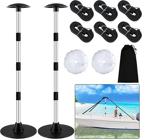 Paquete de 2 postes de soporte de cubierta de barco de alta calidad, poste de soporte de aluminio para cubierta de barco con correa de correa,