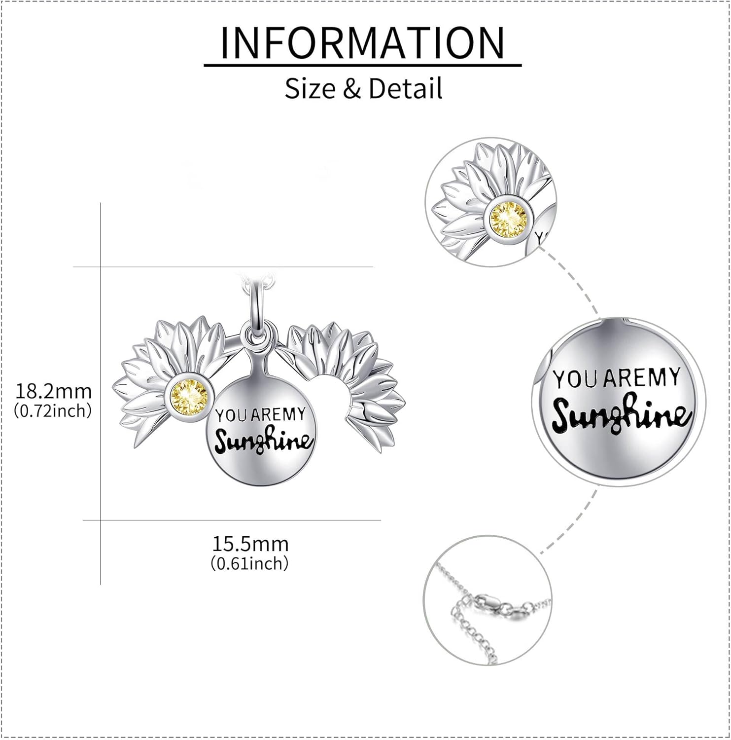 You Are My Sunshine Necklace/Dove Necklace/Tabby Cat 925 Sterling Silver Sunflower/Dove/Tabby Cat Pendant Jewelry Gifts for Women Lovers - Image 4