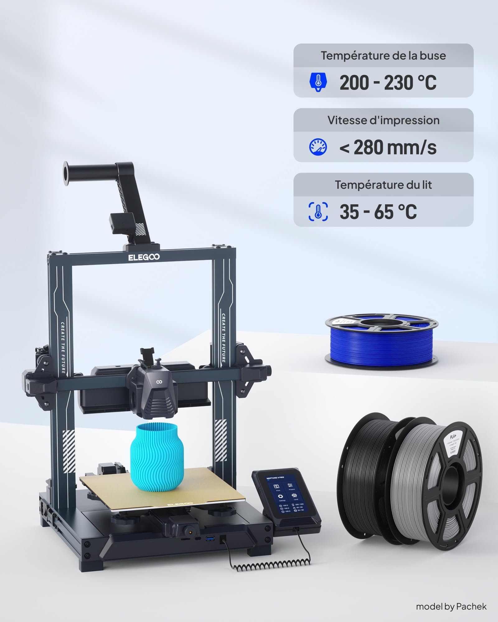 ELEGOO Filament PLA+ 1,75 mm Noir Blanc Rouge Franc Bleu Foncé 4KG, Filament PLA Plus Haute Résistance 3D Précision Dimensionnelle ±0,02 mm