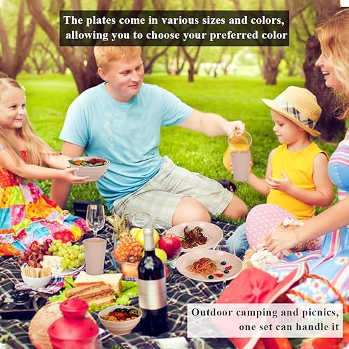 Miniatura 5 de Juego de vajilla de plástico de 32 piezas para 8 personas con una bolsa portátil Oragnizer, juegos de platos y cuencos reutilizables que incluyen