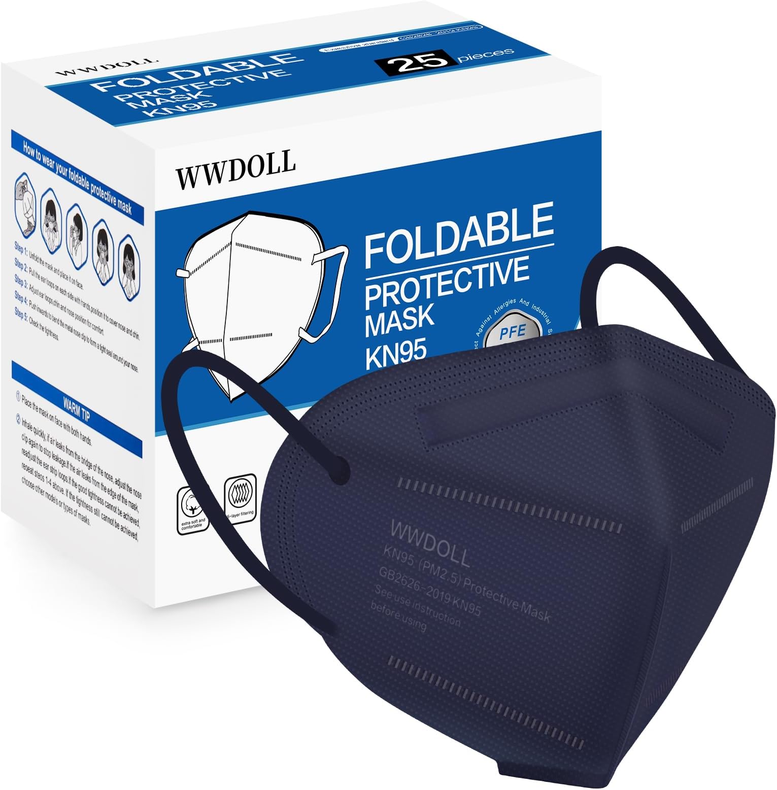 KN95 Face Mask 25 Pack, 5-Layers Breathable KN95 Masks