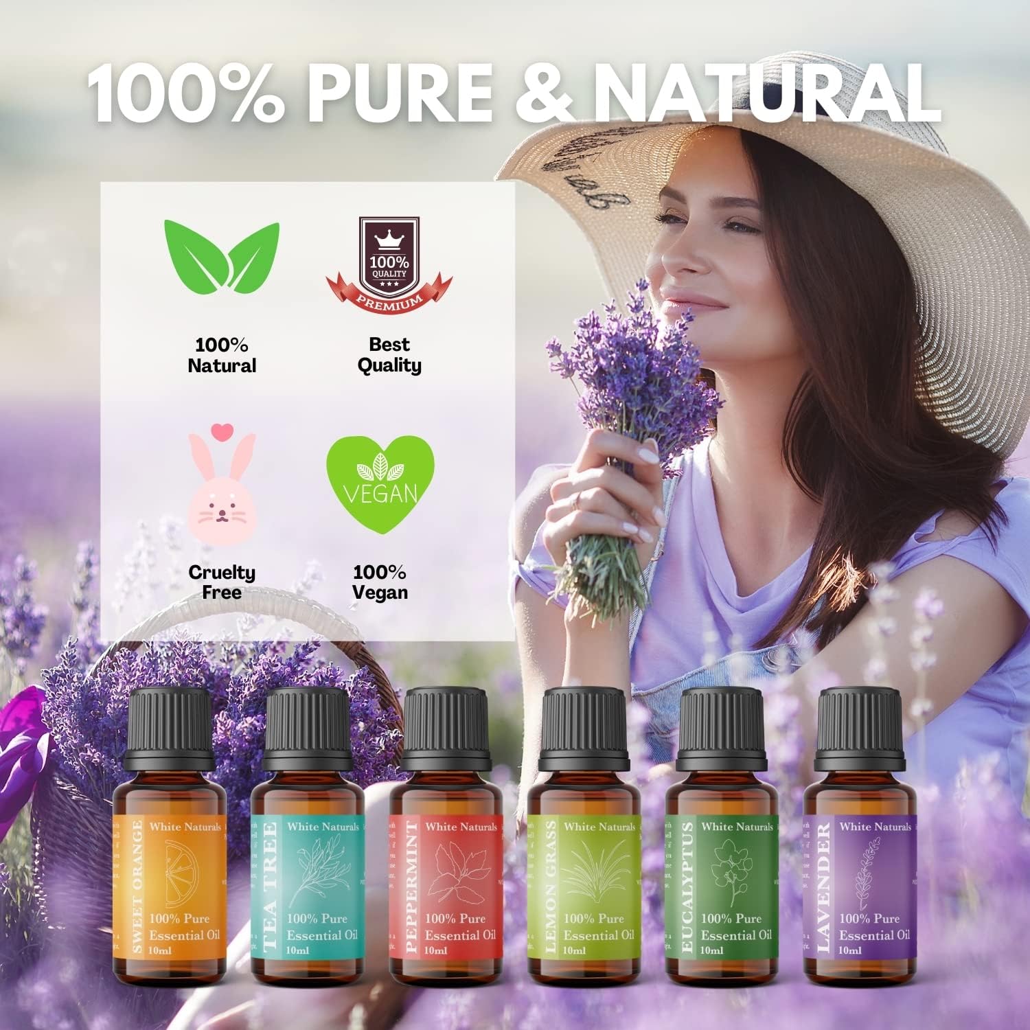 Essential Oils of 6 kit - Set, 6X10ML Diffuser Fragrance Oils Essential Oil, Sweet Orange, Tee Tree, Peppermint, Lemon Grass, Eucalyptus and Lavender