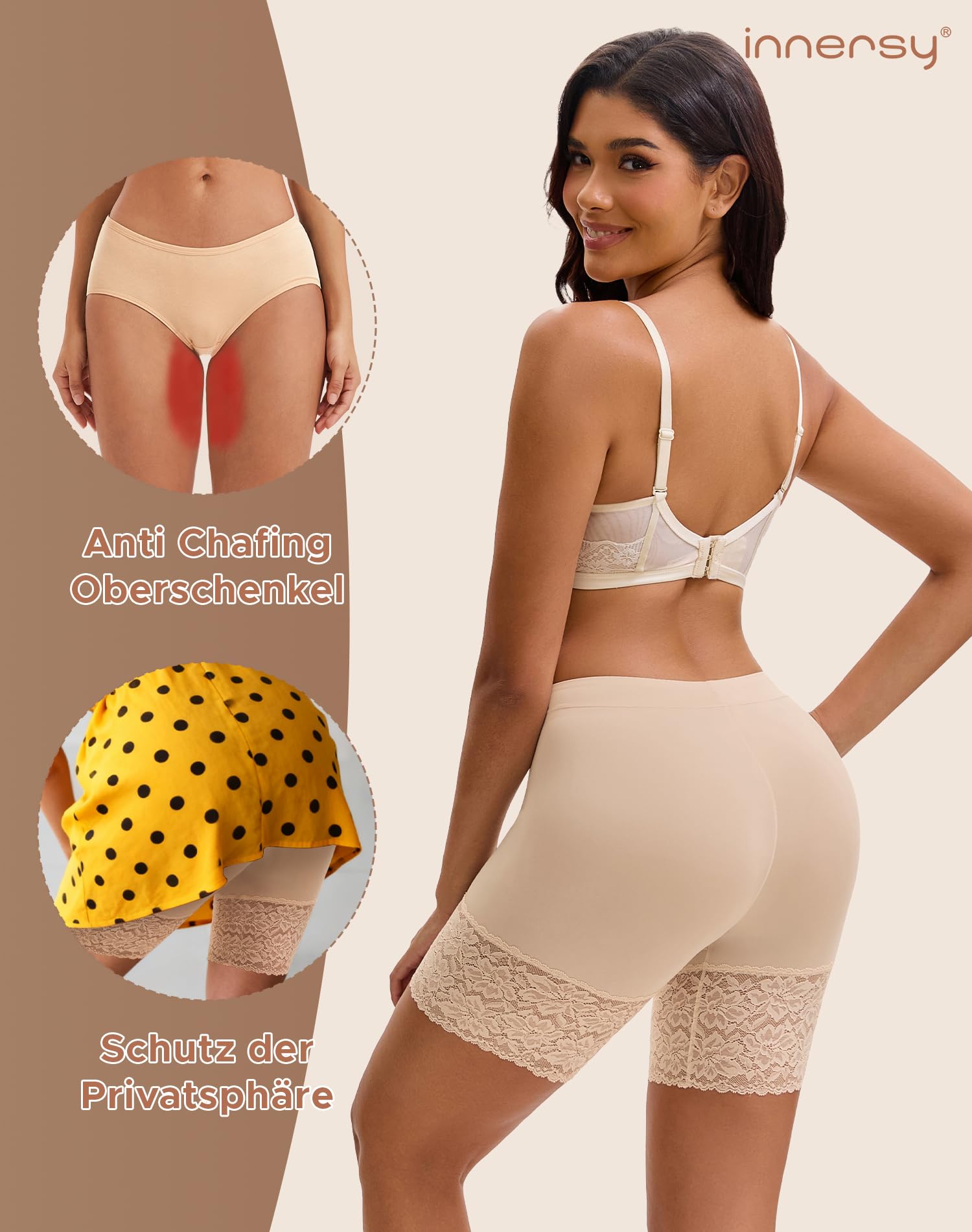 INNERSY Radlerhose Damen Kurz für Kleid mit Spitze Anti Scheuern Oberschenkel Unterziehhose Leicht